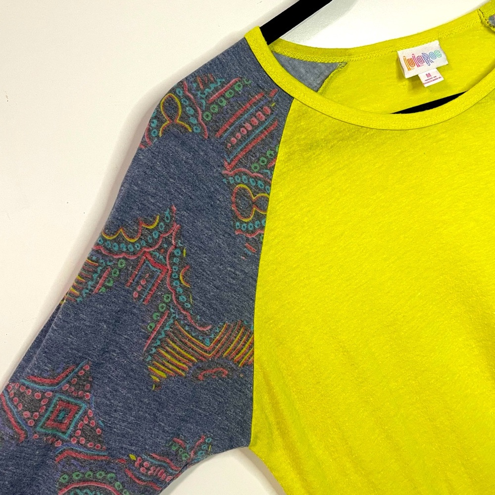 LuLaRoe Randy Size M Yellow with printed sleeves